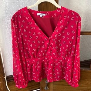 Red Floral Madewell Blouse